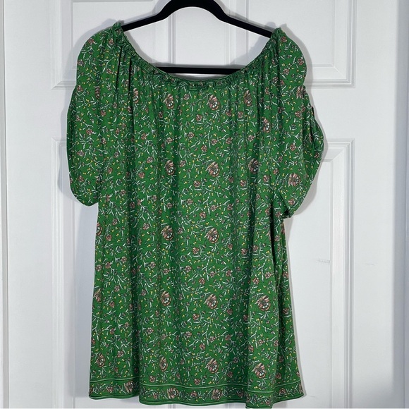 Max Studio Women's Green Floral Print Top Blouse with Short Bubble Sleeves 3X - Picture 3 of 10
